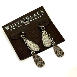 ✨WHITE HOUSE BLACK MARKET Pavé Teardrop Silver & Gunmetal Dangle Earrings | NWT✨